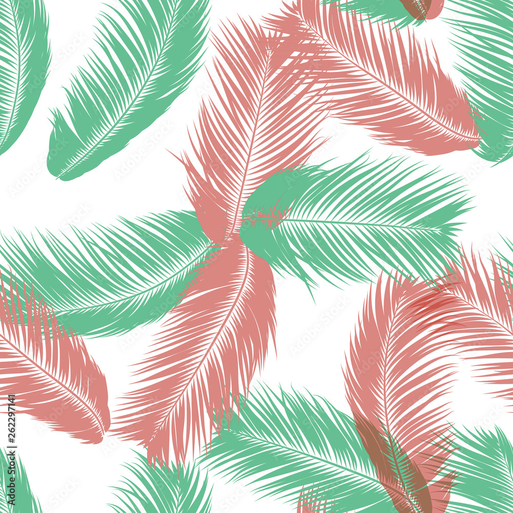Fototapeta Tropical Palm Tree Leaves. Vector Seamless Pattern. Simple Silhouette Coconut Leaf Sketch. Summer Floral Background. Wallpaper of Exotic Palm Tree Leaves for Textile, Fabric, Cloth Design, Print, Tile