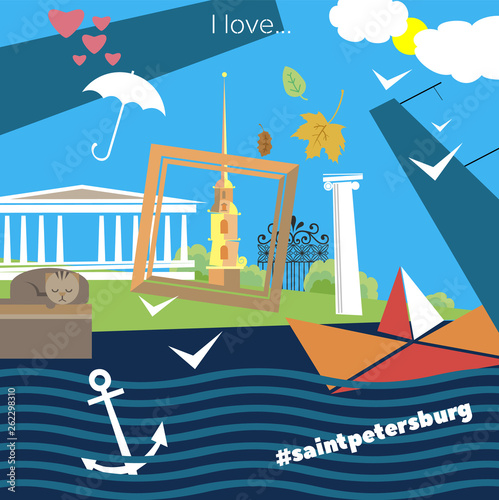 Collage on the sights of St. Petersburg 