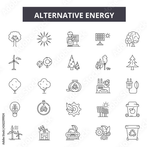 Alternative energy line icons, signs set, vector. Alternative energy outline concept illustration: energy,environment,wind,ecology,sun,alternative,green,eco