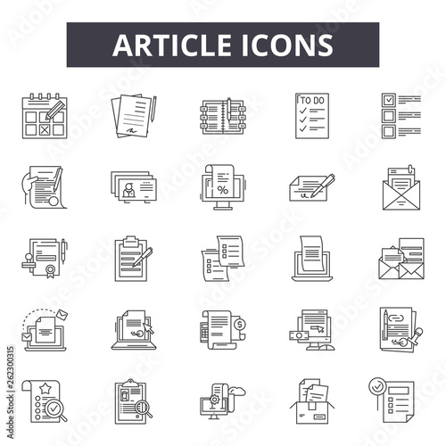 Article line icons, signs set, vector. Article outline concept illustration: article,media,deweb,flat,document,news