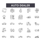 Auto dealer line icons, signs set, vector. Auto dealer outline concept illustration: auto,dealer,business,car,vehicle,service,transportation,automobile