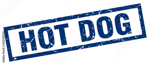 square grunge blue hot dog stamp