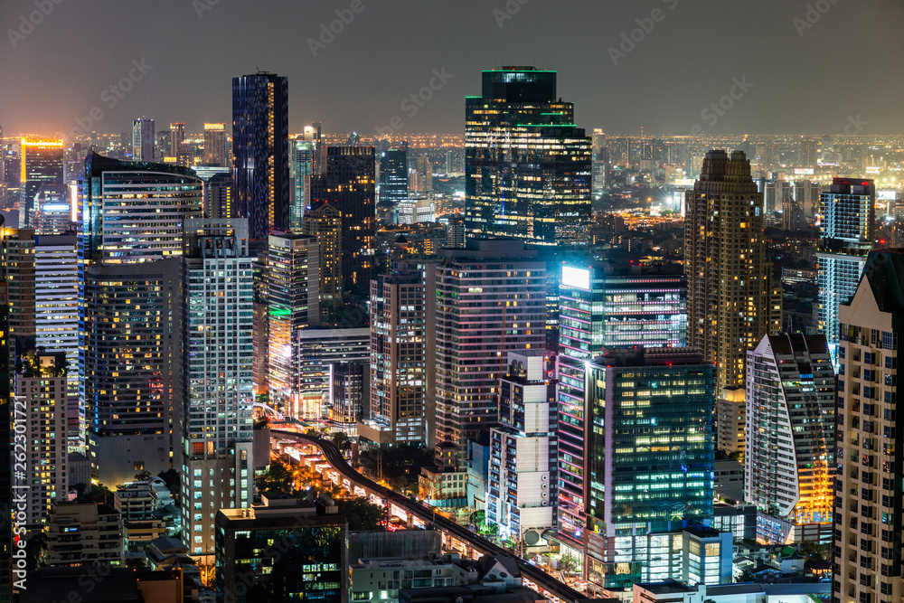 nighttime skyline of a big modern city