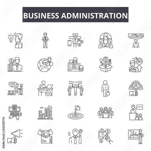 Business administration line icons, signs set, vector. Business administration outline concept illustration: business,administration,people,teamwork,human,management,businessman