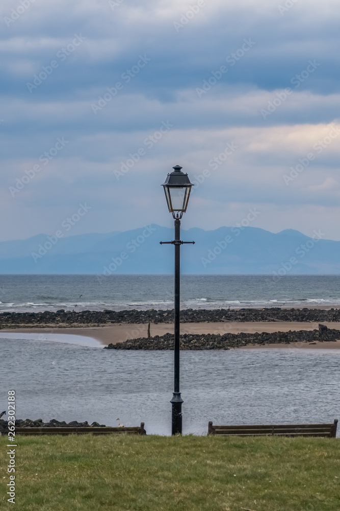 Irvine Harbour in Ayrshire Scotland looking over to Arran in the hazy Distance