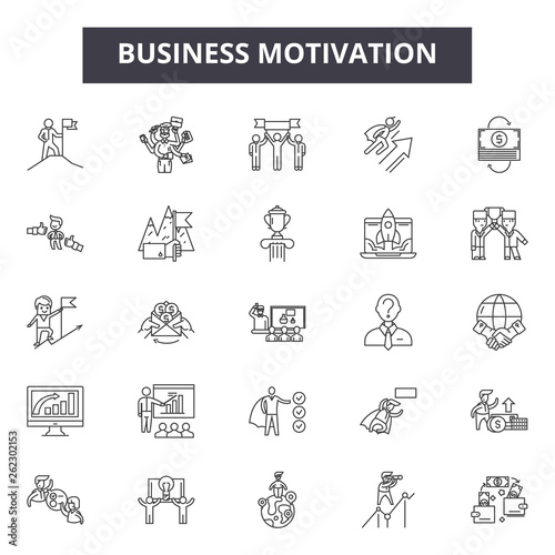 Business motivation line icons, signs set, vector. Business motivation outline concept illustration: business,motivation,success,people,concept,idea