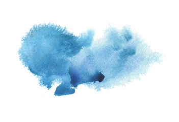 Abstract blue watercolor blot painted background. Isolated.