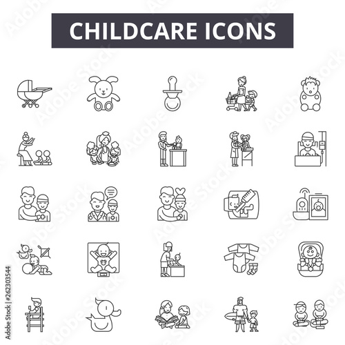 Chilcare line icons, signs set, vector. Chilcare outline concept illustration: baby,childcare,child,care,family,mother