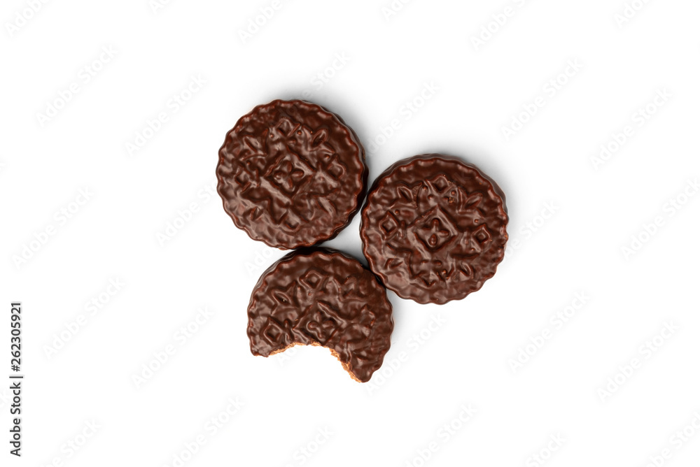 Chocolate cookies with boiled condensed milk isolated on white background. Chocolate pie. Chocolate cookies with boiled condensed milk isolated on white background. Chocolate pie.