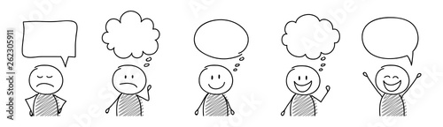 Funny cartoon people with empty speech bubbles - collection. Vector