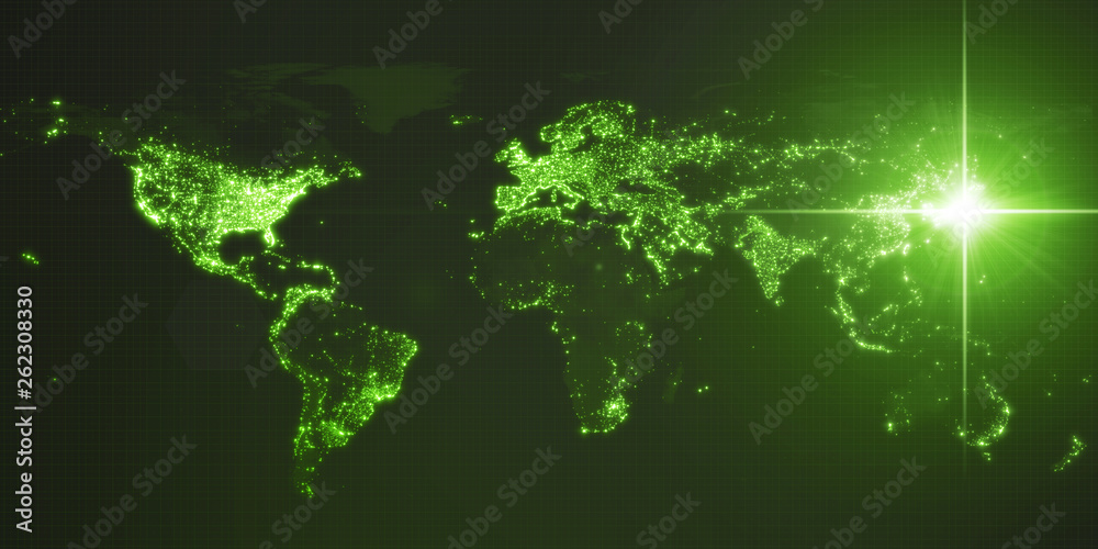 power of japan, energy beam on tokyo. dark map with illuminated cities and human density areas. 3d illustration power of japan, energy beam on tokyo. dark map with illuminated cities and human density areas. 3d illustration