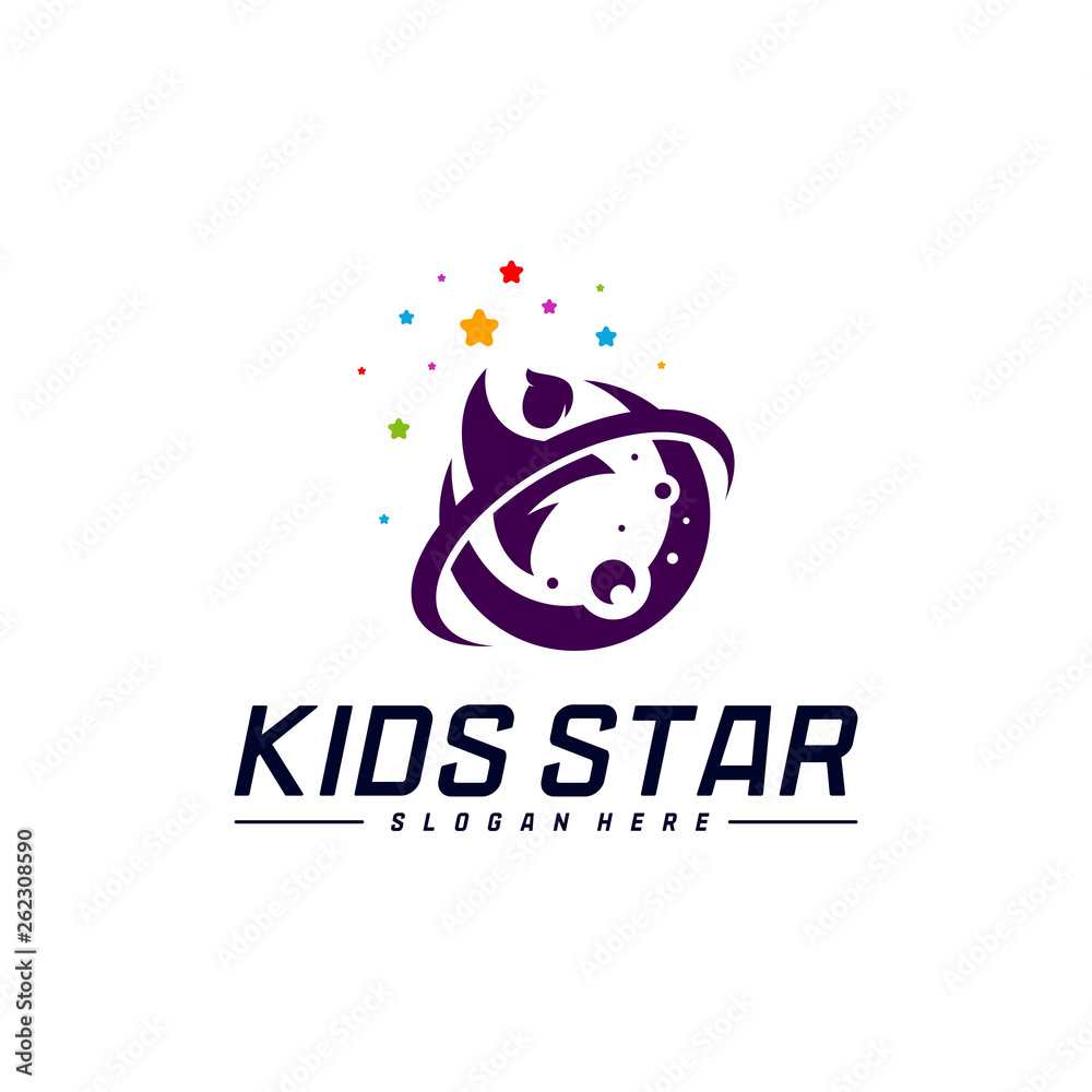 Reaching Stars Logo Design Template. Dream star logo. Kids Star Concept, Colorful, Creative Symbol