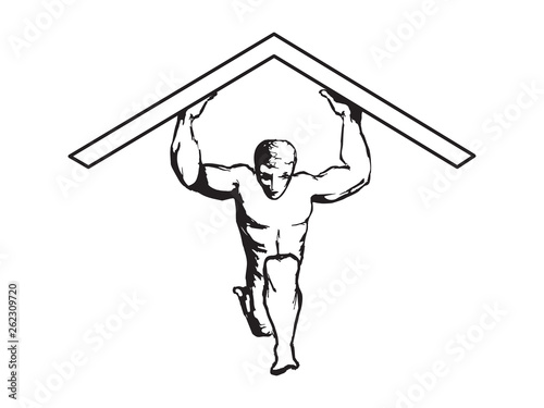 Man Holding Up Roof Vector