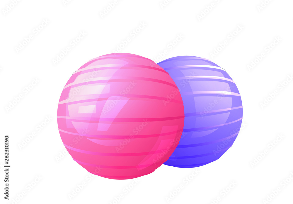 fitness violet and pink fitballs isolated on white background. 
