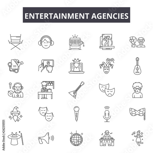 Entertaiment agencies line icons, signs set, vector. Entertaiment agencies outline concept illustration: entertainment,agency,service,event,party,marketing