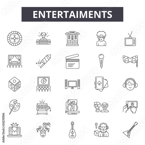 Entertaiments line icons, signs set, vector. Entertaiments outline concept illustration: isolated,black,entertaiment,flat,deoutsilhouette photo