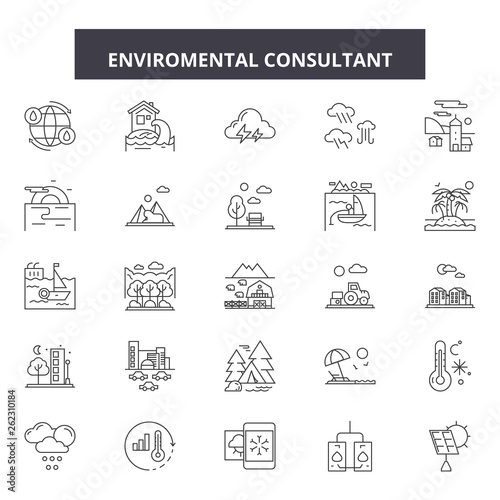 Enviromental consultant line icons, signs set, vector. Enviromental consultant outline concept illustration: environmental,consulting,management,business,green,ecology,environment,modern
