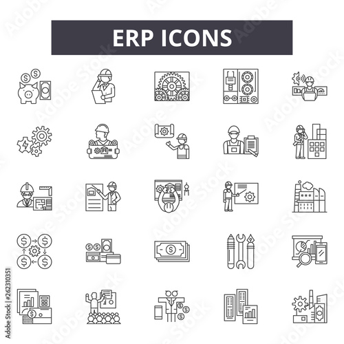 Erp line icons, signs set, vector. Erp outline concept illustration: business,erp,data,service,success,software,sales,information