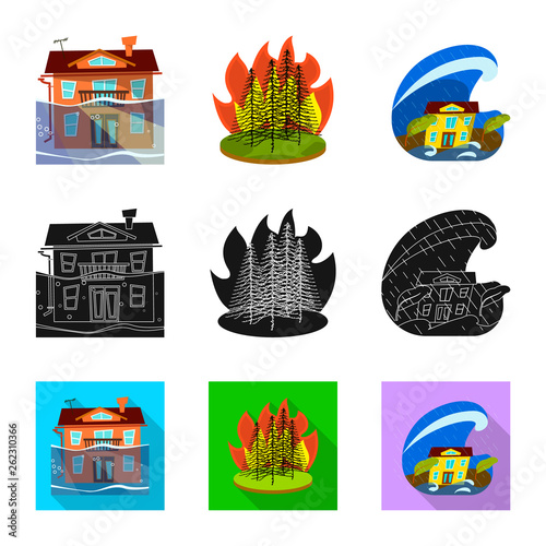 Vector illustration of weather and distress sign. Collection of weather and crash stock vector illustration.