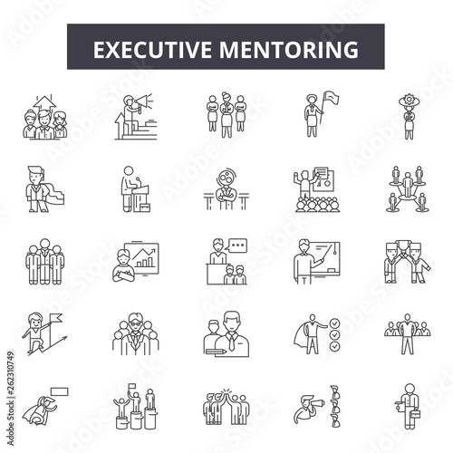 Executive mentoring line icons, signs set, vector. Executive mentoring outline concept illustration: mentor,executive,people,business,education,leadership,businessman,manager