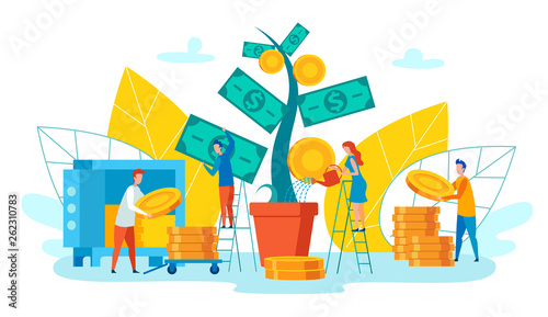 Team Employees Collects Income Vector Cartoon.