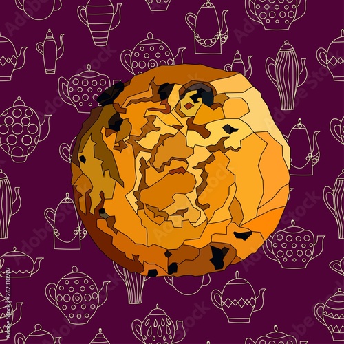 Chocolate chip cookie vector art on a violett background
