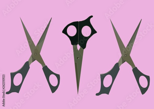 three scissors set vector art isolated in pinc