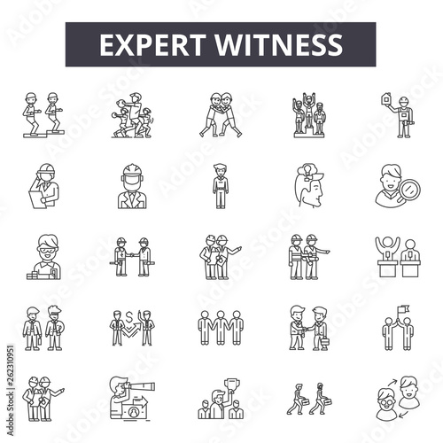 Expert witness line icons, signs set, vector. Expert witness outline concept illustration: expert,witness,business,trial,man,law,crime,court,lawyer