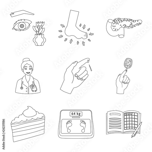 Vector illustration of mellitus and diabetes sign. Set of mellitus and diet stock symbol for web.