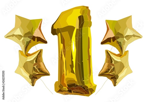 gold star and one balloons vector art isilated on white, idea for First One Year Happy Bithday
