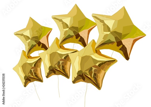 six realistic stars baloon vector art in gold