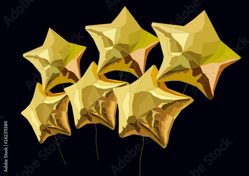 six realistic stars baloon vector art in gold