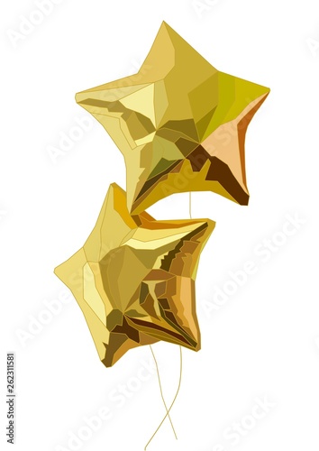 two realistic stars baloon vector art in gold