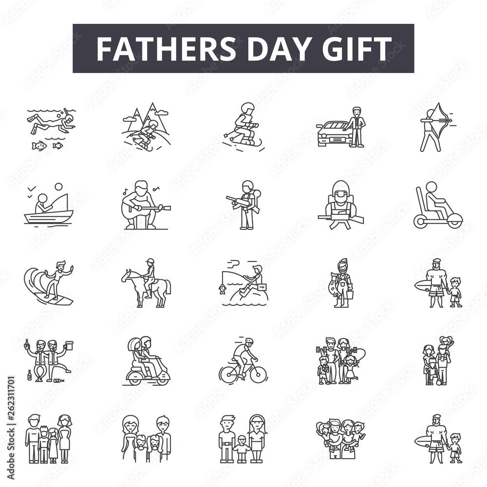 Fathers day gifts line icons, signs set, vector. Fathers day gifts outline  concept illustration: dad,degift,card,happy,father,day,greeting,background  Stock Vector | Adobe Stock