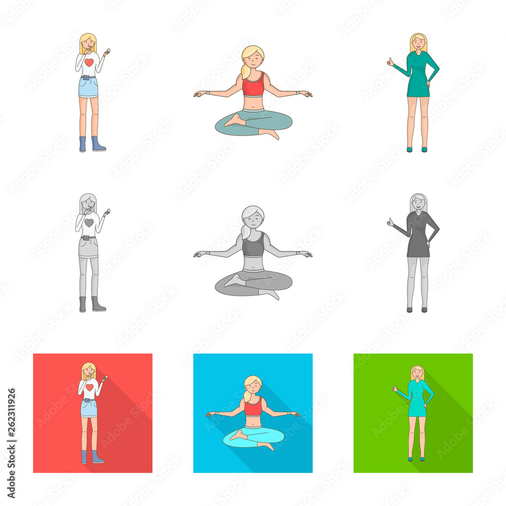 Isolated object of posture and mood logo. Collection of posture and female stock symbol for web. Isolated object of posture and mood logo. Collection of posture and female stock symbol for web.