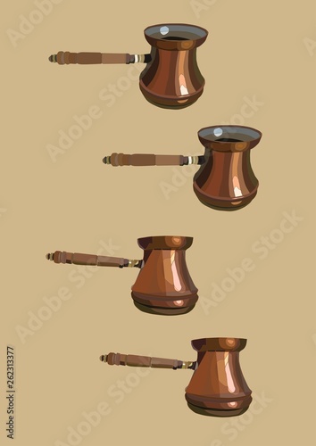 a four cezve realistic vector art on a beige background