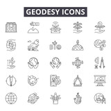 Geodesy line icons, signs set, vector. Geodesy outline concept illustration: geodesy,engineering,equipment,construction,survey,detechnology