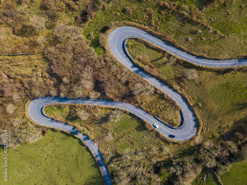 Serpentine road in Burren National Park. Ireland 