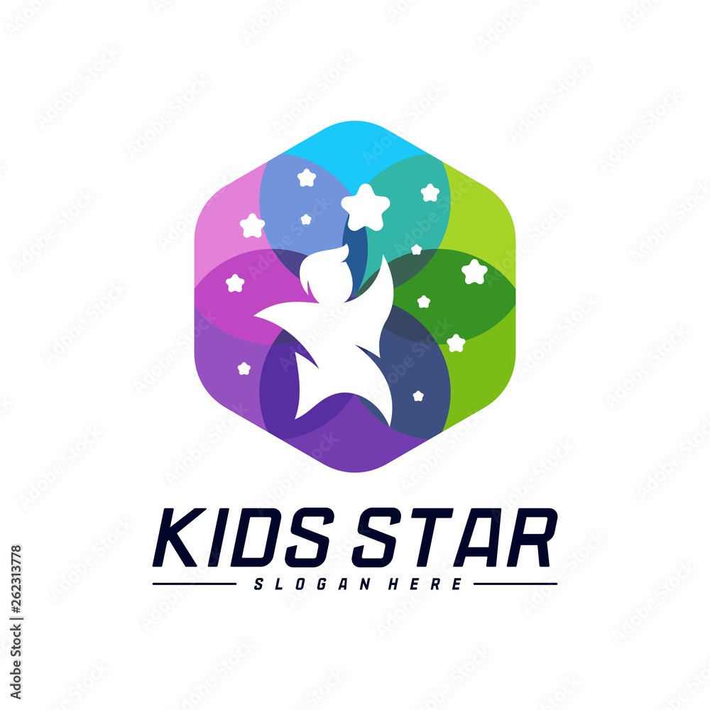 Reaching Stars Logo Design Template. Dream star logo. Kids Star Concept, Colorful, Creative Symbol Reaching Stars Logo Design Template. Dream star logo. Kids Star Concept, Colorful, Creative Symbol