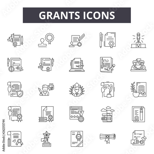 Grants line icons, signs set, vector. Grants outline concept illustration: grant,flat,debank,business photo