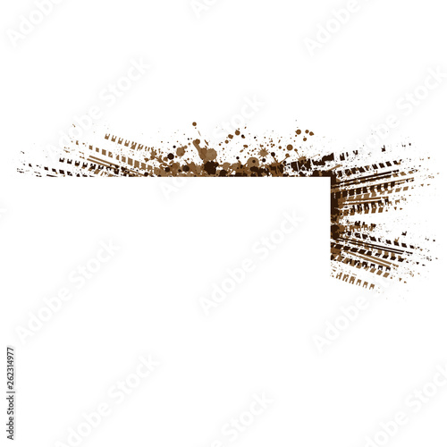 Brown ink splash tire tracks isolated on white background