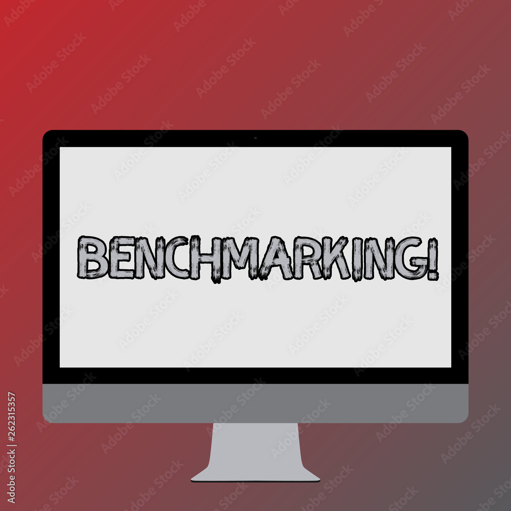 Text sign showing Benchmarking. Business photo text evaluate something by comparison with standard or scores Blank White Computer Monitor WideScreen Mounted on a Stand for Technology Text sign showing Benchmarking. Business photo text evaluate something by comparison with standard or scores Blank White Computer Monitor WideScreen Mounted on a Stand for Technology