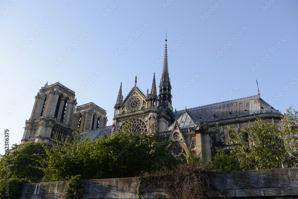 Paris, France - 06-05-2018: Cathedral Notre Dame in Paris. Famous and important Gothic Building in history of art. Paris, France - 06-05-2018: Cathedral Notre Dame in Paris. Famous and important Gothic Building in history of art.