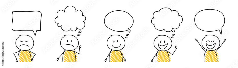 Collection of funny cartoon stickmen with empty speech bubbles. Vector Collection of funny cartoon stickmen with empty speech bubbles. Vector