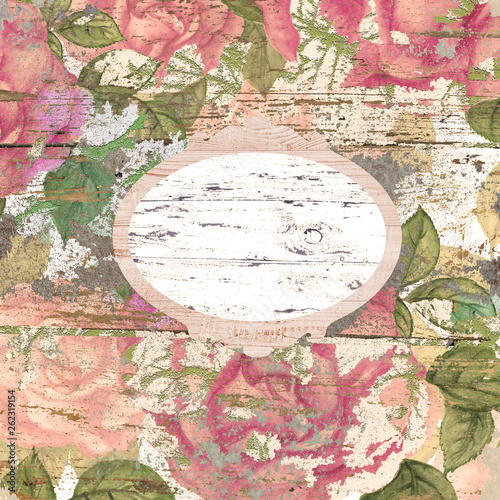 Hand drawn background of shabby chic roses, frame