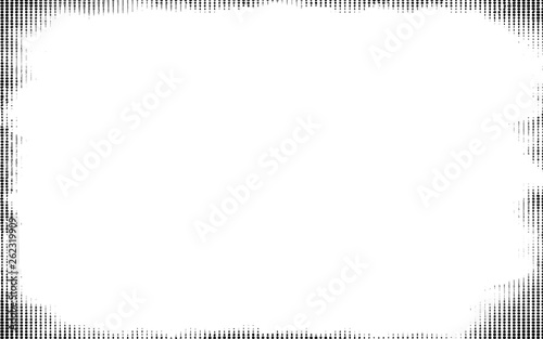 Texture of black lines, scratches, dots on white background. Abstract decorative ink and print graphic pattern.