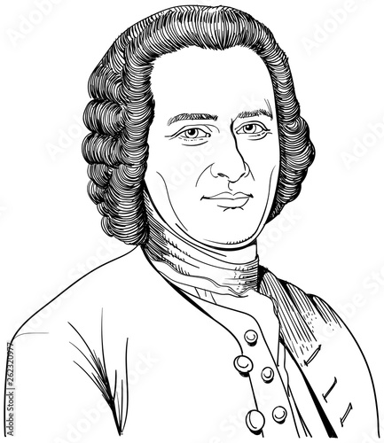 Jean Jacques Rousseau portrait in line art illustration photo