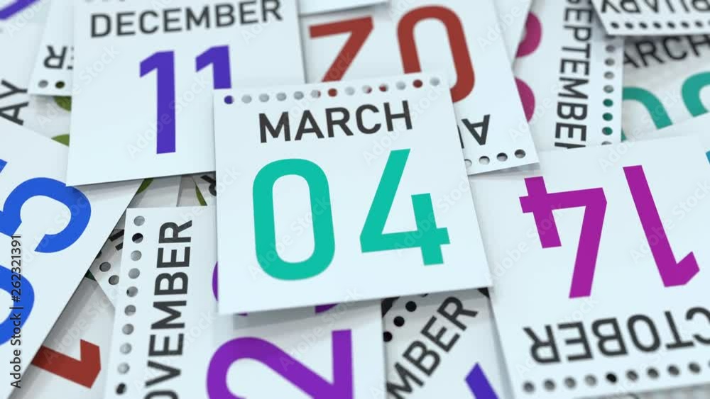 March 4 date on calendar leaf. 3D animation March 4 date on calendar leaf. 3D animation