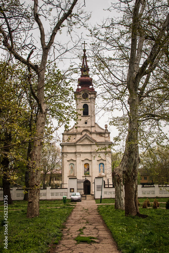 Church in a park in center of small town. Alibunar in Serbia. © Milan