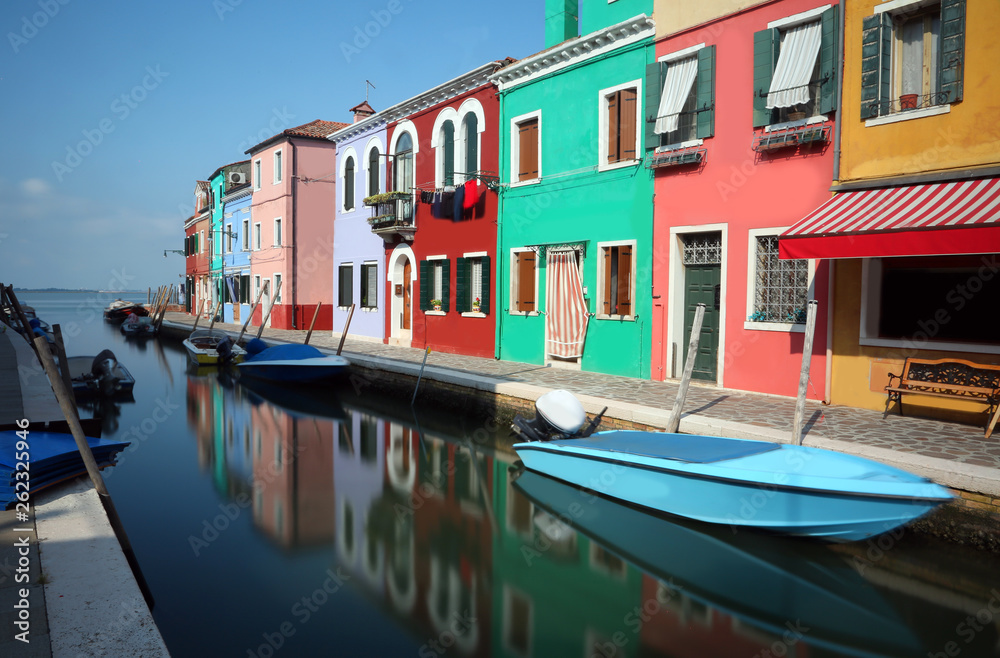 Colourfully painted houses on Burano Island near Venice in Italy